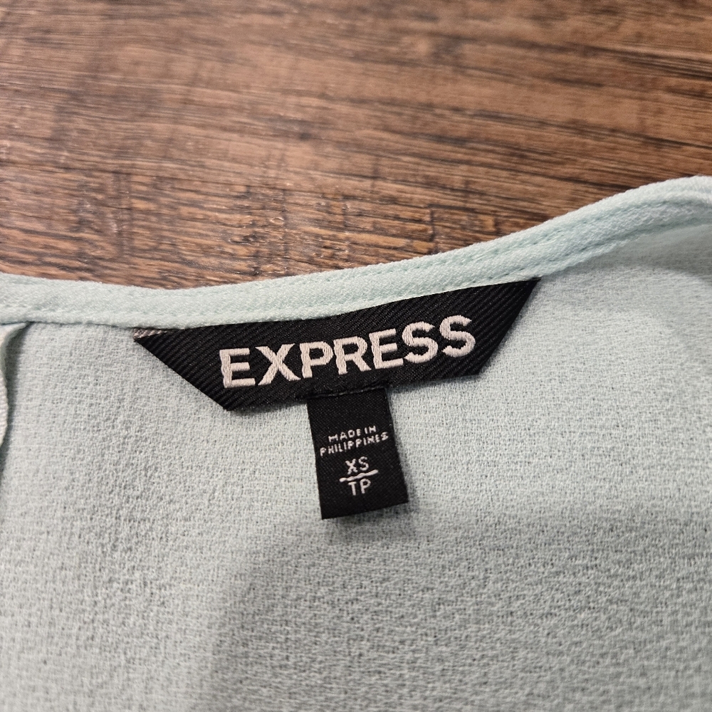 Express Pastel Blue Blouse Cap Sleeve Top Zipper Flowy Casual Work Office XS - Picture 2 of 8